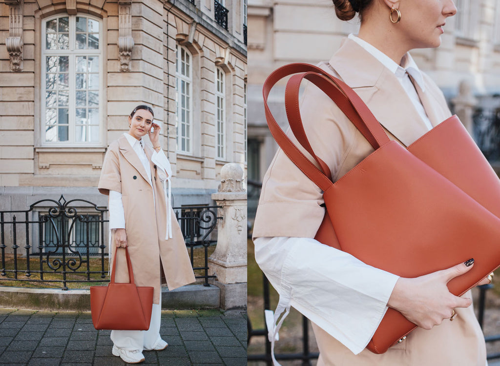 Paulien Riemis on the go with the Midi Pyramid tote bag