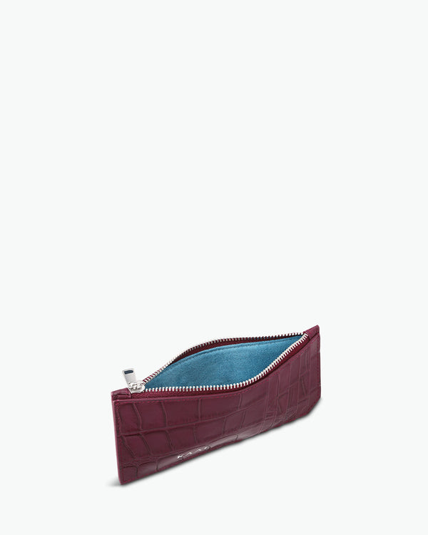 Porte-cartes - croco souple merlot