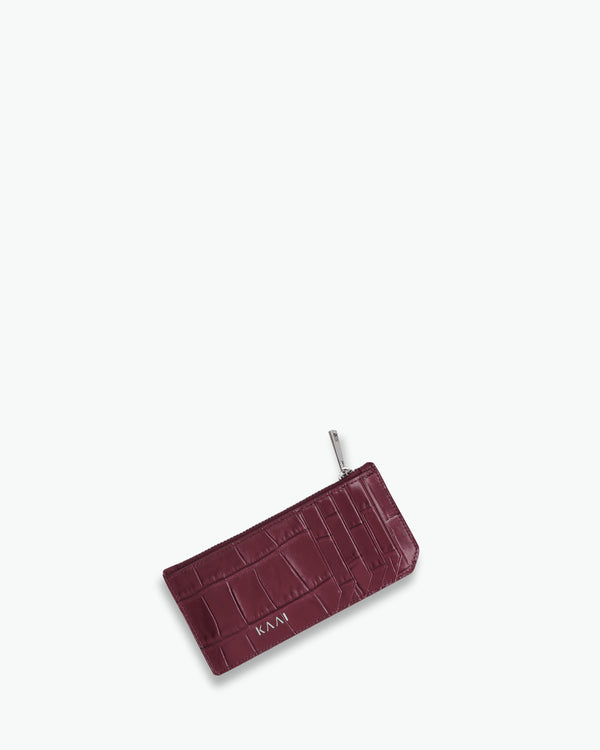 Porte-cartes - croco souple merlot