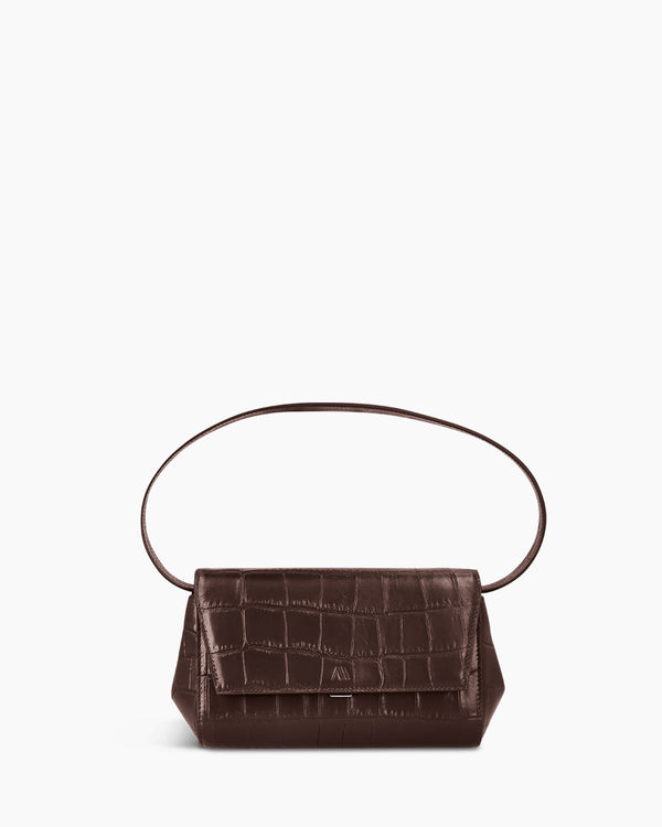 Ikon Clutch - zacht croco espresso