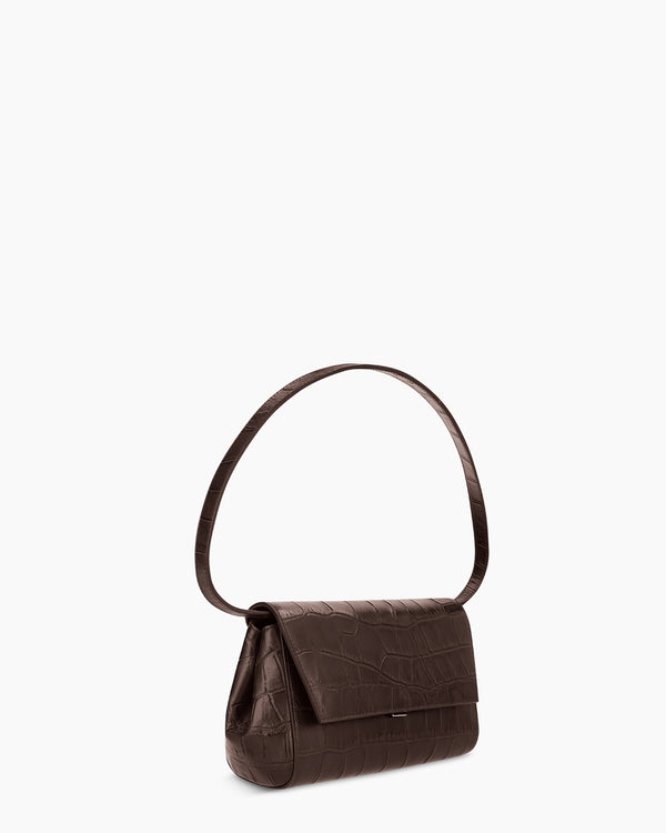 Ikon Clutch - zacht croco espresso