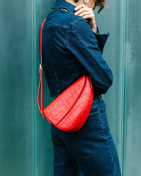 Rebel Cross Body  - soft croco poppy red