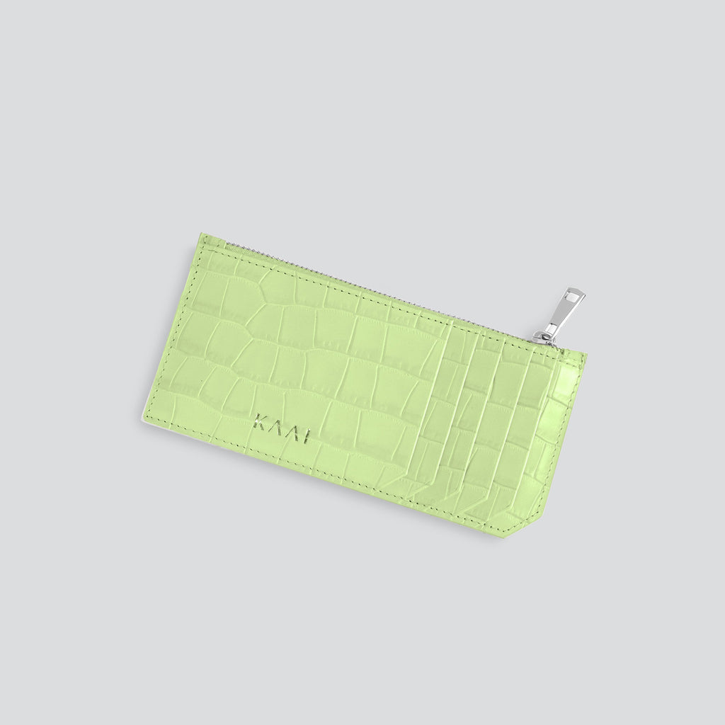 Quinn Zipped Card Holder- Dark Green Croc